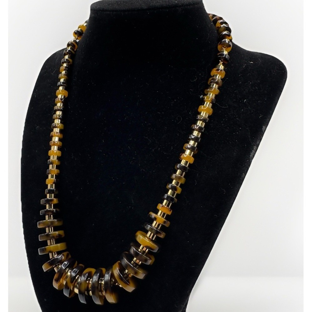 J Crew Necklace Graduated Lucite Discs Warm Tones Gold Tone Spacers On Chain 19" - Picture 6 of 12